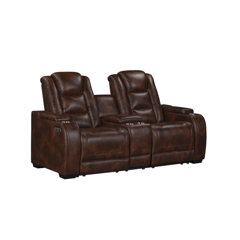 Chester Reclining Console Loveseat W/Power Headrest & Footrest-Brown