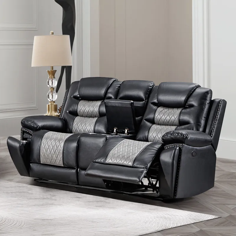 Nikko Console Loveseat W/Power Footrest-Black/Gray