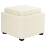 Cameron Square Leather Storage Ottoman w/ tray, Beige