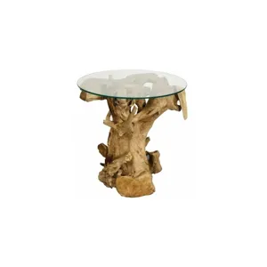 Rego Reclaimed Teak Side/ End Table w/ Glass Top - Natural
