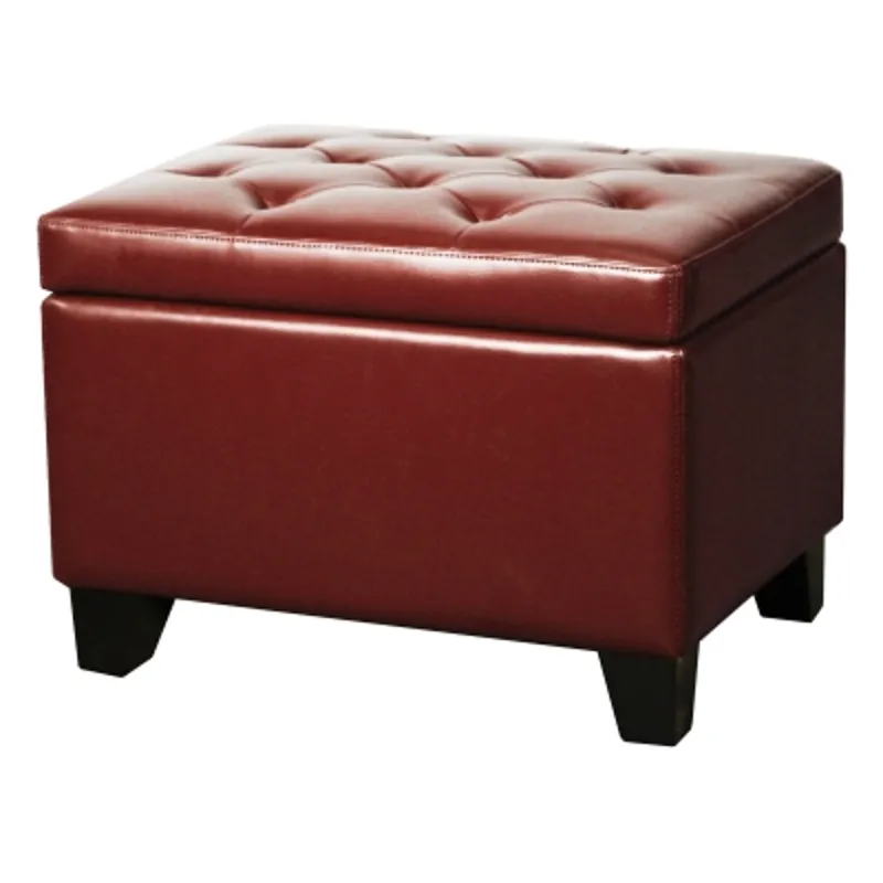 Julian Rectangular Bonded Leather Storage Ottoman, Pomegranate