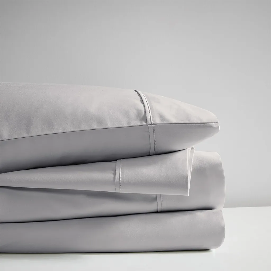600 Thread Count Queen Cooling Cotton Blend 4 PC Sheet Set - Grey - Image 3