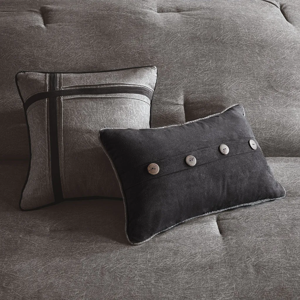 Boone Queen 7 Piece Faux Suede Comforter Set - Grey - Image 4