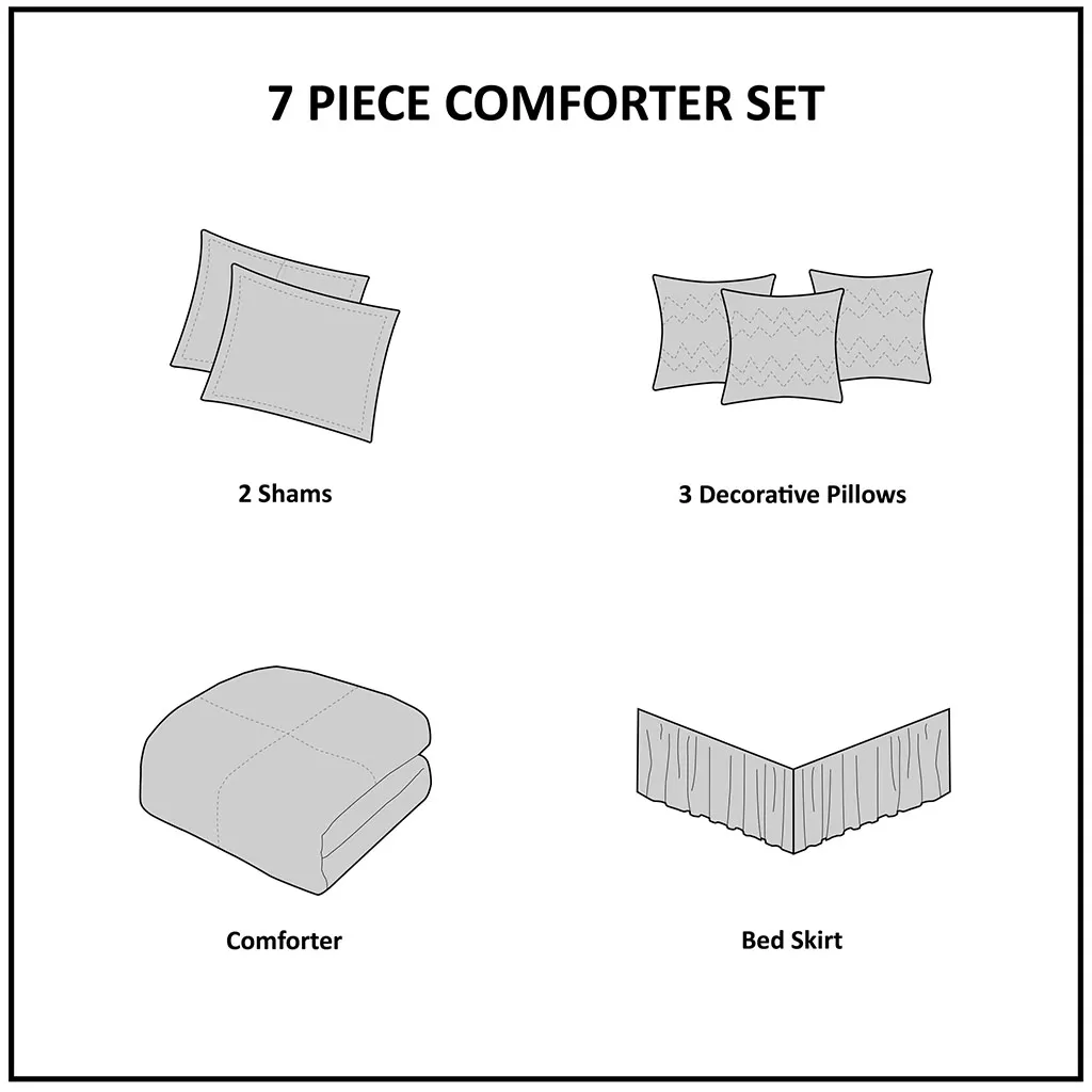Boone Queen 7 Piece Faux Suede Comforter Set - Grey - Image 2