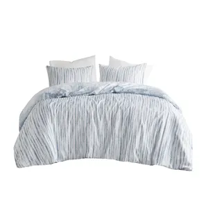 Brush Stroke Full/Queen 3 Piece Oversized Reversible Seersucker Duvet Cover Mini Set - Blue