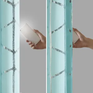 Raina Total Blackout Metallic Print Grommet Top Curtain Panel - Aqua/Silver