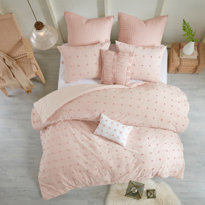Brooklyn Full/Queen Cotton Jacquard Comforter Set with Euro Shams and Throw Pillows - Pink