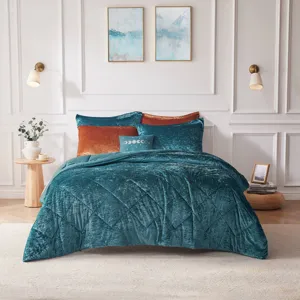 Felicia King/California King Velvet Comforter Set with Throw Pillow - Teal