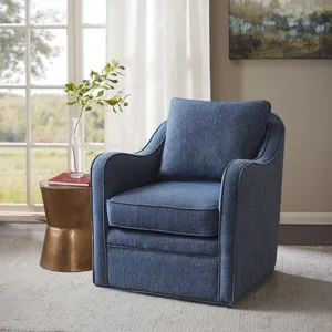 Brianne Upholstered Swivel Curved Armchair - Navy