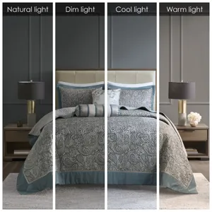 Aubrey Queen 5 Piece Jacquard Bedspread Set with Throw Pillows - Teal