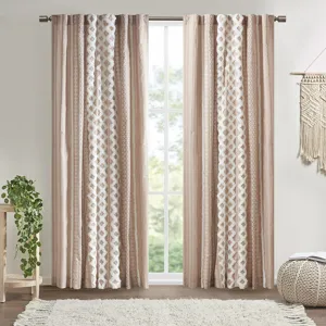 Imani Cotton Printed Curtain Panel with Chenille Stripe and Lining - Blush