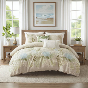 Harbor House Blue Kiawah Island 5 Piece Cotton Duvet Cover Set with Throw Pillow