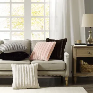 Duke Faux Fur Square Pillow - Blush