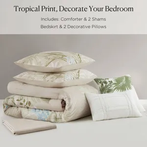 Harbor House Blue Kiawah Island 6 Piece Oversized Cotton Comforter Set with Throw Pillow