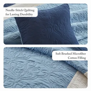 Attingham King/California King 7 Piece Quilt Set with Euro Shams and Throw Pillows - Navy