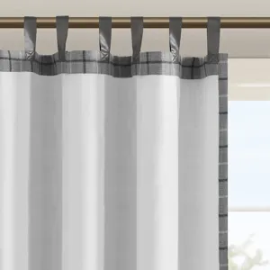 Anaheim Plaid Faux Leather Tab Top Curtain Panel with Fleece Lining - Grey