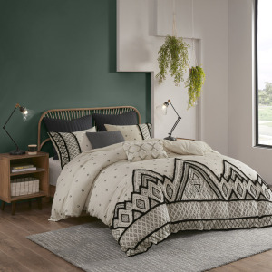 INK+IVY Marta 3 Piece Flax and Cotton Blended Duvet Cover Set