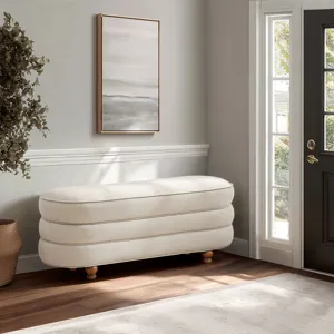 Madison Park Kylan Oval Channel Storage Bench with Wooden Ball Feet - Cream