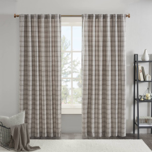 Madison Park Anaheim Plaid Rod Pocket and Back Tab Curtain Panel with Fleece Lining