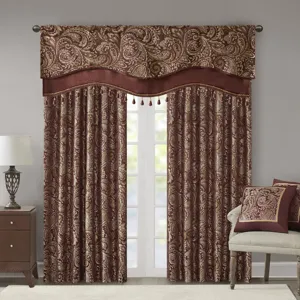 Madison Park Aubrey Jacquard Window Rod Pocket Valance With Beads