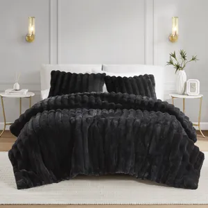 Jasmine King Ultrasoft Faux Fur Ribbed Comforter Set - Black
