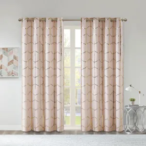 Raina Total Blackout Metallic Print Grommet Top Curtain Panel - Blush/Gold