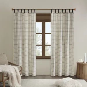 Anaheim Plaid Faux Leather Tab Top Curtain Panel with Fleece Lining - Natural