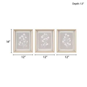 Madison Park Fair Florets 3-piece Framed Glass Wall Art Set - Beige