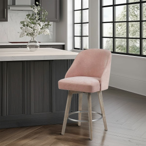 Pearce Swivel Upholstered Counter Stool with Solid Wood Legs & Metal Footrest - Pink