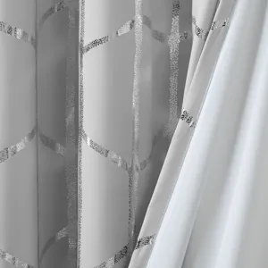 Raina Total Blackout Metallic Print Grommet Top Curtain Panel - Grey/Silver