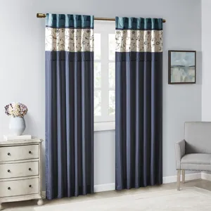Serene Embroidered Curtain Panel - Navy