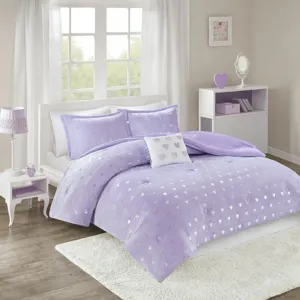 Mi Zone Rosalie Metallic Printed Plush Comforter Set with Throw Pillow