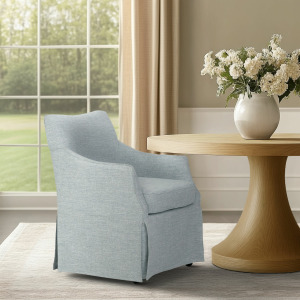 London Upholstered Skirted Dining Arm Chair with Hidden Casters - Light Blue