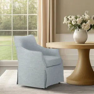 London Upholstered Skirted Dining Arm Chair with Hidden Casters - Light Blue