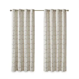 Raina Total Blackout Metallic Print Grommet Top Curtain Panel - Ivory/Gold