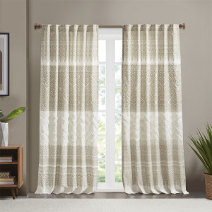 INK+IVY Mila Cotton Printed Curtain Panel with Chenille detail and Lining
