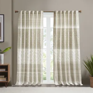 Mila Cotton Printed Curtain Panel with Chenille detail and Lining - Taupe