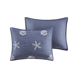 Harbor House Blue Seaside 4 Piece Cotton Reversible Embroidered Quilt Set with Throw Pillow
