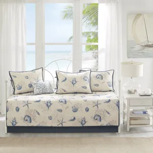 Bayside 6 Piece Reversible Printed Microfiber Daybed Cover Set - Blue