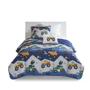 Mi Zone Kids Nash Monster Truck Reversible Quilt Set with Throw Pillow