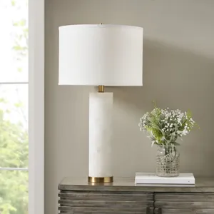 Prague Alabaster Table Lamp - White/Gold