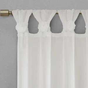 Madison Park Rosette Floral Embellished Cuff Tab Top Solid Curtain Panel