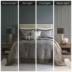 Aubrey King 5 Piece Jacquard Bedspread Set with Throw Pillows - Blue/Brown