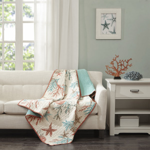 Madison Park Pebble Beach Oversized Cotton Quilted Throw - Coral