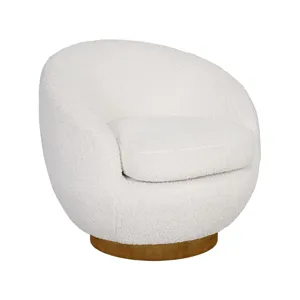Jessel Shearling Sherpa Swivel Chair with Wood Base - Cream