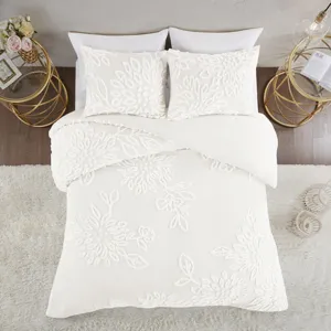 Madison Park Veronica 3 Piece Tufted Cotton Chenille Floral Duvet Cover Set