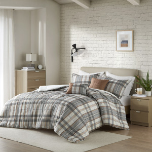 Blake Full/Queen Plaid Comforter Set - Tan/Gray