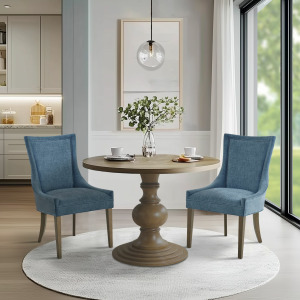 Ultra Ultra Upholstered Dining Side Chairs with wood legs (Set of 2) - Blue