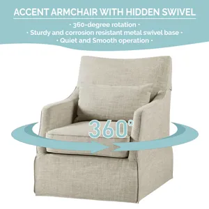 London London Upholstered Skirted Swivel Armchair with Lumbar Pillow - Beige Multi