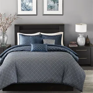 Biloxi Full/Queen 6 Piece Jaquard Duvet Cover Set - Navy